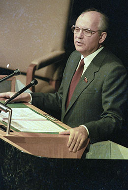 Soviet leader Gorbachev standing at podium