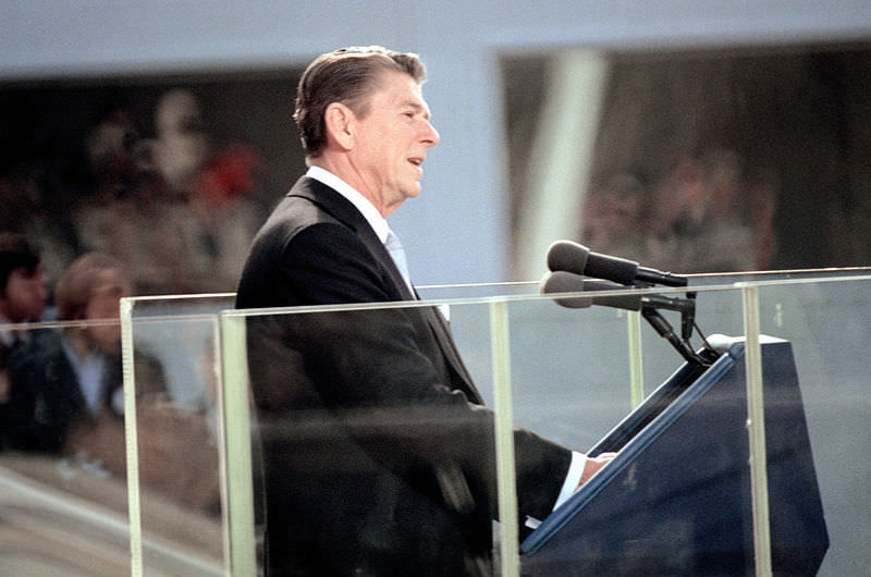 President Ronald Reagan standing at podium