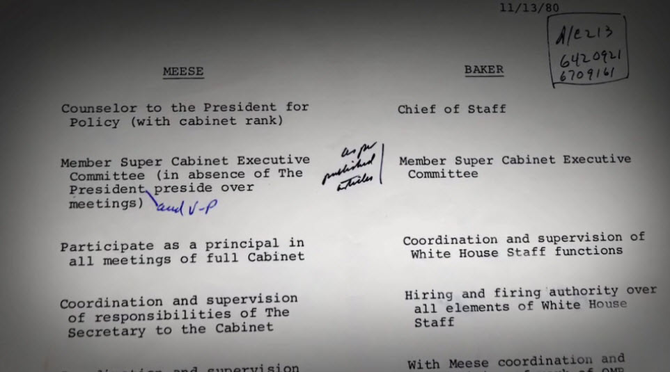 Memo outlining duties of Baker and Meese