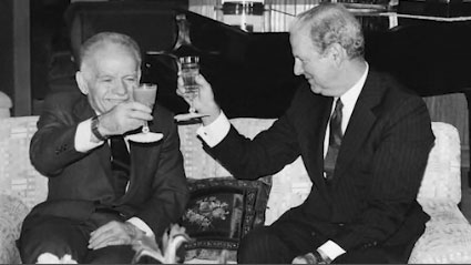 James Baker with Prime Minister Yitzhak Shamir raising glasses