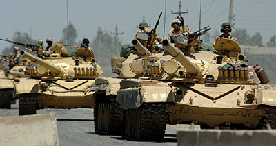 caravan of Iraqi tanks and soldiers